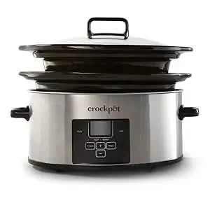 6 Quart and Split 2.5 Quart Double Slow Cooker and Food Warmer, Programmable Slow Cooker with Timer, Stainless Steel - M & M Global