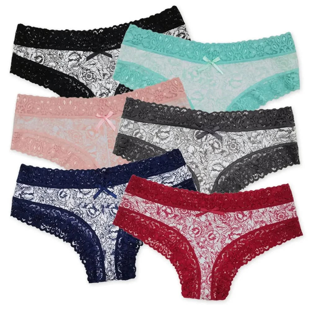 Sexy Lace Women Panties Cotton Underwear Girls Bow Briefs New Ladies Bikini 6 Pcs/set - M & M Global