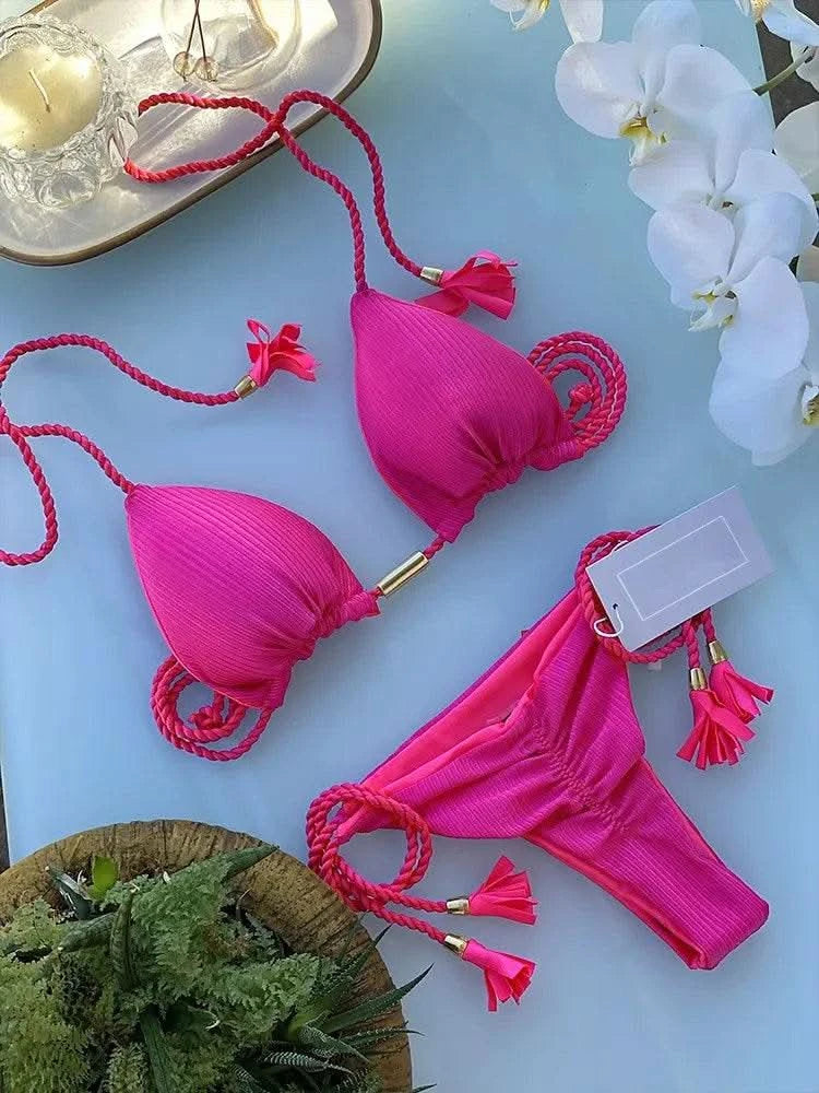Adjustable Bandage Bikini Set 2023 Swimwear Swimsuit Woman Sexy Bathing Suits Solid Bikinis Triangle Female Summer Beachwear - M & M Global