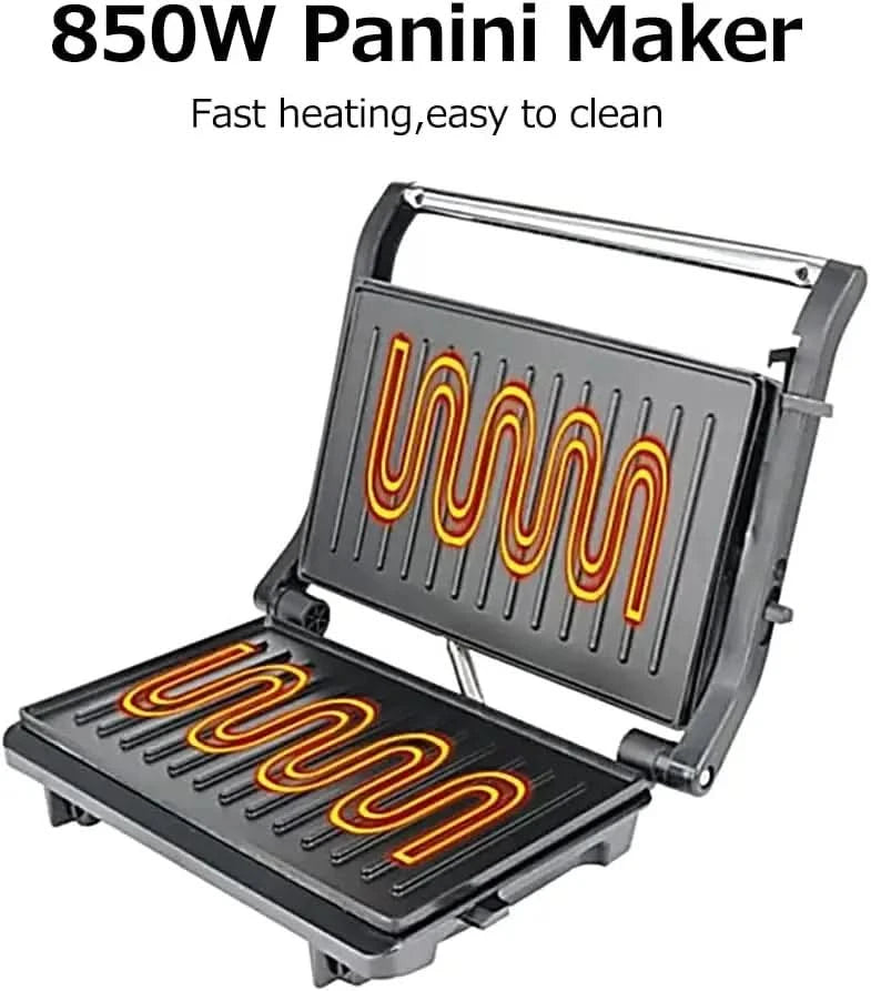 Panini Maker Household Stainless Steel 850W High Power Nonstick Pan Steak Machine Sandwich Machine Barbecue Machine Breakfast Ma - M & M Global