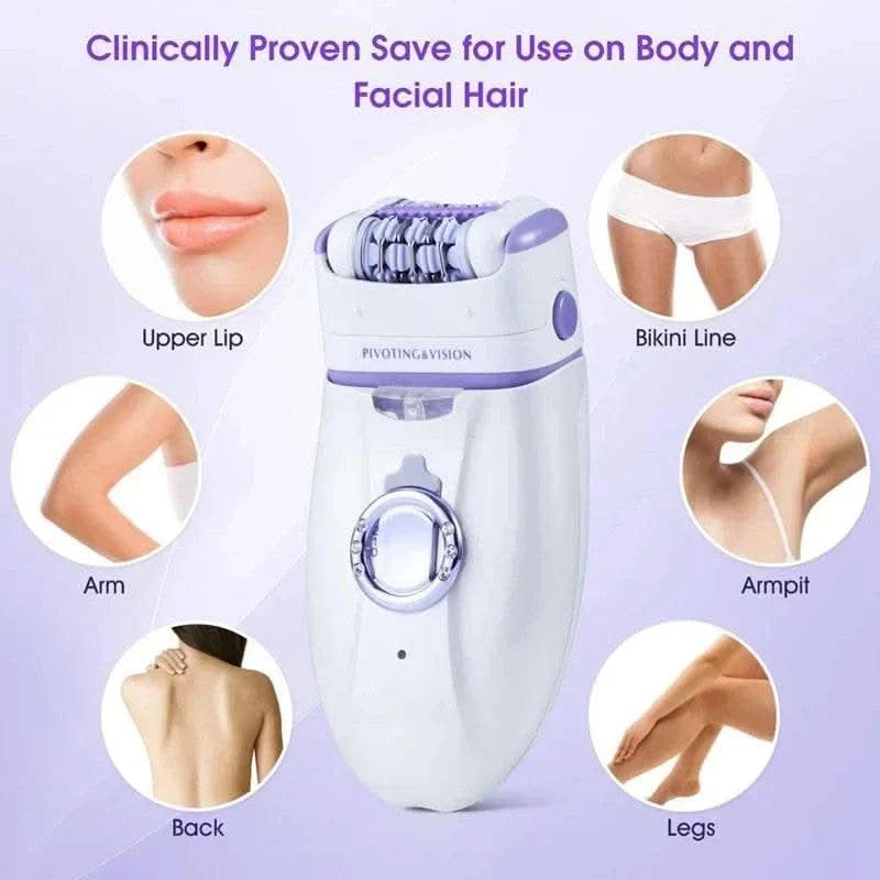 3in1 Electric Women Epilator Female Shaver Leg Body Hair Removal Lip Chin Depilatory Lady Bikini Trimmer Facial Hair Remover - M & M Global
