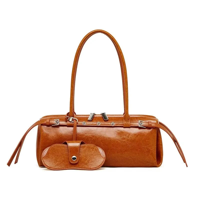 Genuine Leather Women's Baguette Bag Niche Retro Motorcycle Trend Cool belt Handbag New Luxury Design Shoulder Underarm Bag - M & M Global
