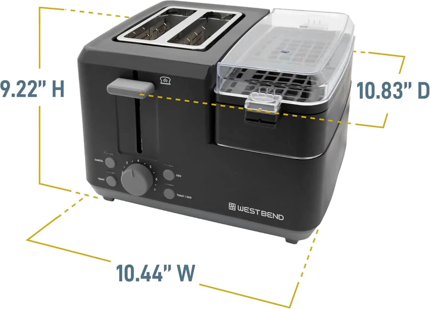 78500 Breakfast Station, 2-Slice Toaster with Removable Meat and Vegetable Warming Tray and Egg Cooker/Poacher, Black - M & M Global