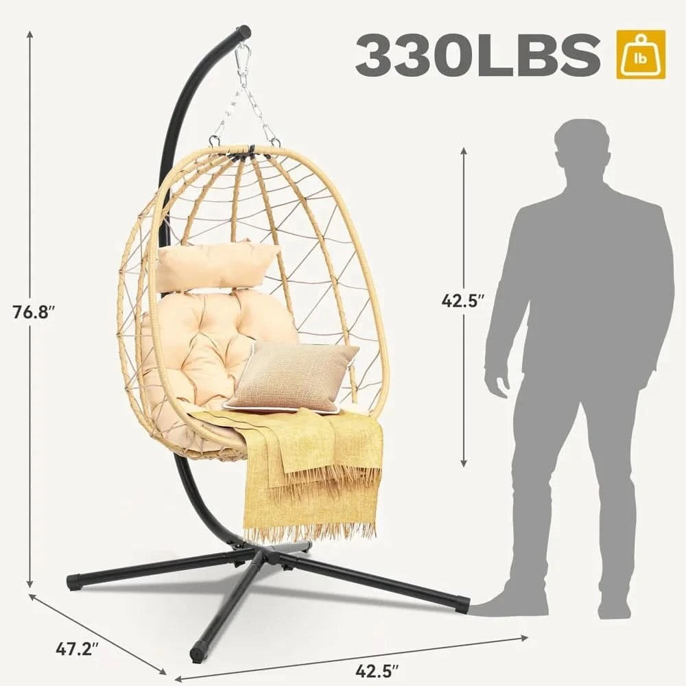 Egg Hanging Swing Chair with Stand Egg Chair Wicker Egg Chair with Cushions 330lbs for Patio, Bedroom, Garden and Balcony