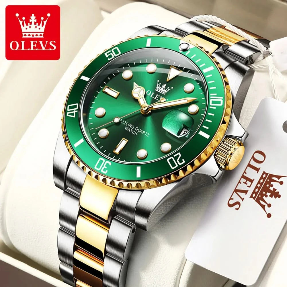 OLEVS Watches for Men with Date Luxury Big Face Waterproof Mens Wristwatch Analog Dress Two Tone Stainless Steel Man Watch - M & M Global