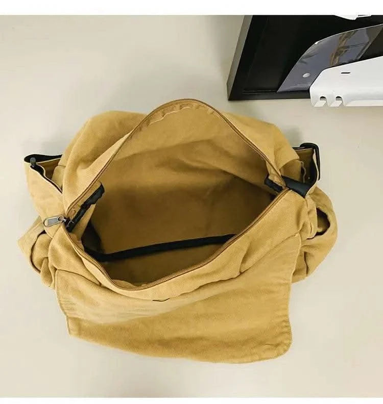 Casual Canvas Messenger Bag Versatile Flip Large Capacity Shoulder Book Bag For Student Adjustable Crossbody Bag For Men Women - M & M Global