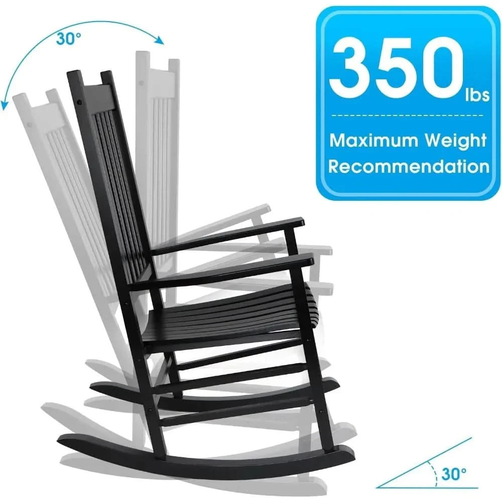 Outdoor Rocking Chair Set, Wood Porch Rocker, 2 Wooden Rocking Chair With Outdoor Side Table, Perfect for Indoor or Outdoor, All