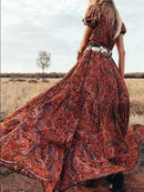 TEELYNN boho long dress Vintage 2023 floral print Chiffon three quarter sleeve v-neck summer Gypsy Hippie women dresses vestidos - M & M Global
