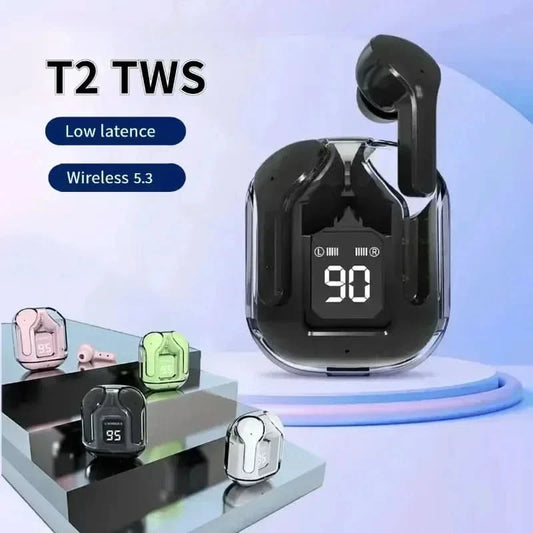 T2 Tws Wireless Bluetooth Headset Transparent Headphones ENC Power Digital Display Stereo Sound Earphones for All Smartphones - M & M Global