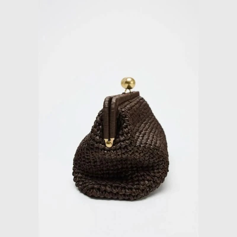 New Handwoven Raffia Shoulder Bag, Women's Staw Crossbody Bag Vacation Clip Bag Clutchs, Summer Luxury Design Baguette Bag - M & M Global