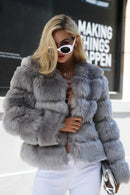 DEAT Fashion Orange Imitation Fox Fur Grass Coat Women's Round Neck Plush Thick Jacket Winter New 7A1578