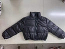 Winter Thick Warm Cropped Puffer Jacket Women Black PU Leather Parkas Elegant Zipper Coat Cotton Padded Punk Outwear 2023