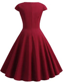 Pink Summer Dress Women V Neck Vintage Robe Elegant Retro pin up Party Office Midi Dresses - M & M Global