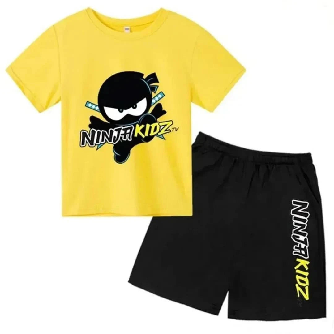 2025 Summer Short sleeved Round neck T-shirt+Shorts Set Ninja Children's Printed Boys and Girls' Cotton Breathable Children's Ca - M & M Global