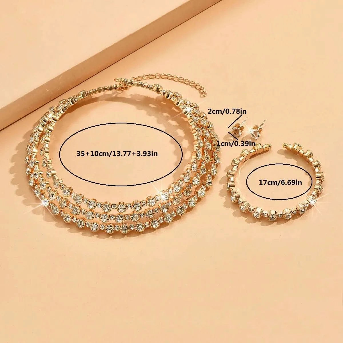 4-piece women's jewelry set with rhinestones, multi-layer collars, earrings, bracelets, wedding party accessories - M & M Global