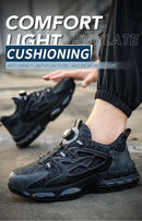 Slack-stab-proof work shoes with elastic buttons and lace-up