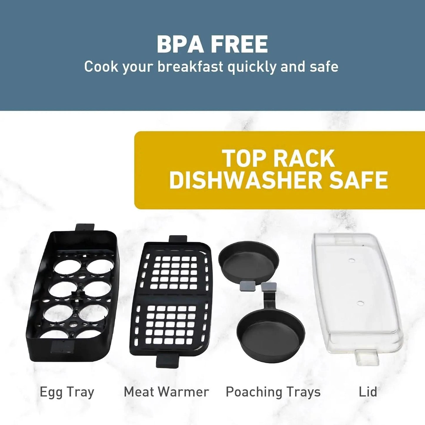 78500 Breakfast Station, 2-Slice Toaster with Removable Meat and Vegetable Warming Tray and Egg Cooker/Poacher, Black - M & M Global