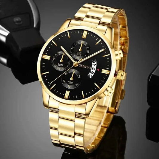 2023 Fashion Men Gold Stainless Steel Watch Luxury Calendar Quartz Wrist Watch Mens Business Watches for Man Clock Reloj Hombre - M & M Global