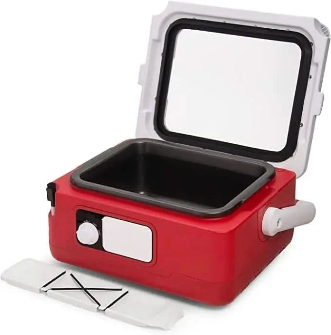 6 quart multi-purpose travel slow cooker, programmable self-insulation kitchen appliances, easy to carry, red - M & M Global