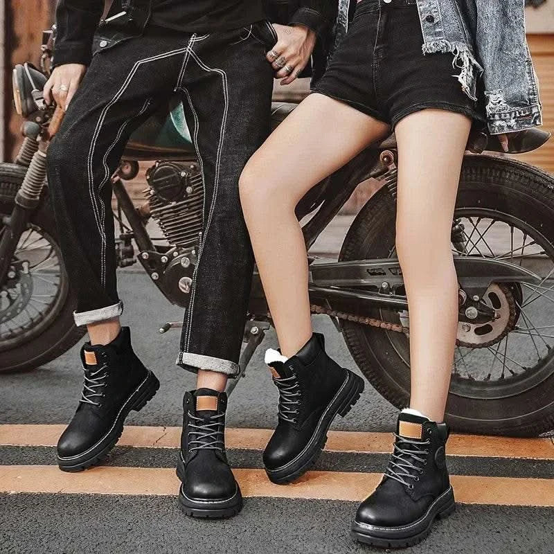 Boots Men High Top Boots High Quality Women Leather Shoes Fashion Outdoor Sneakers Men Lace Up Non-Slip Ankle Boots for Couple - M & M Global