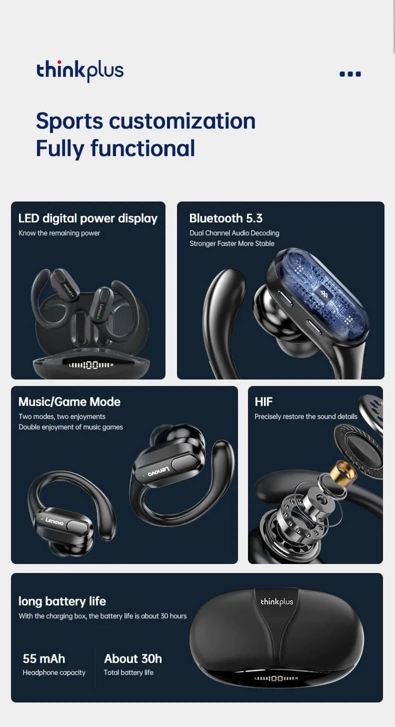 Original Lenovo XT80 Sports Wireless Earphones with Mics, LED Power Display,Hifi Stereo Sound Bluetooth 5.3 TWS HeadphHeadphones - M & M Global