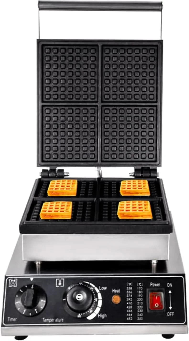 4 Grids Belgian Waffle Pancake Maker,Non-stick Pancake Baker Machin with Dual Heating Pans,110v Waffle Pancake Maker for Commerc - M & M Global