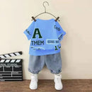 Kids Boys' Summer Set 2023 New Cartoon Boys' Fashionable Children's Clothing Versatile Short Sleeve Two Piece Set Kids Outfits - M & M Global