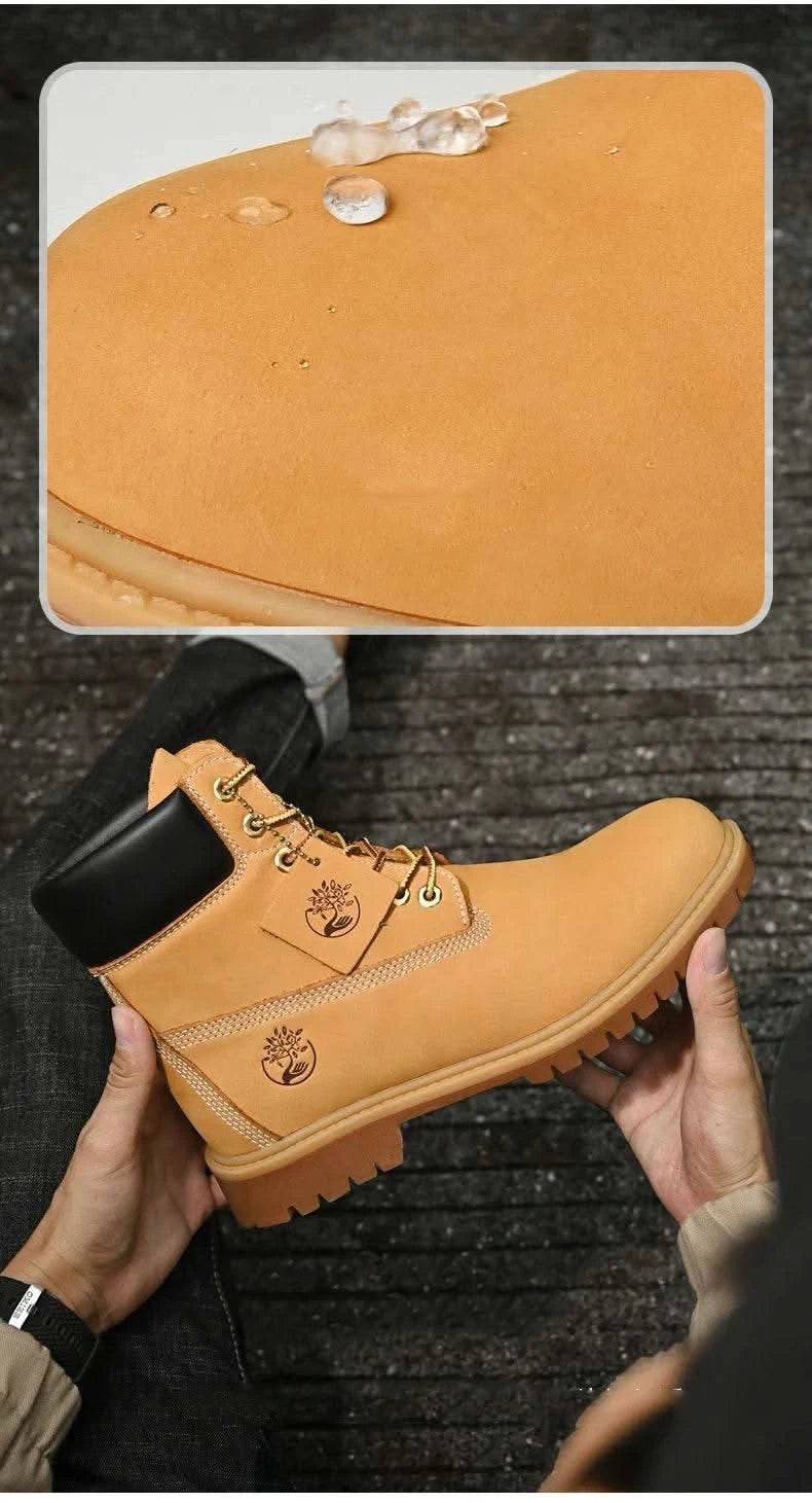 Boots Men High Top Boots High Quality Women Leather Shoes Fashion Outdoor Sneakers Men Lace Up Non-Slip Ankle Boots for Couple - M & M Global