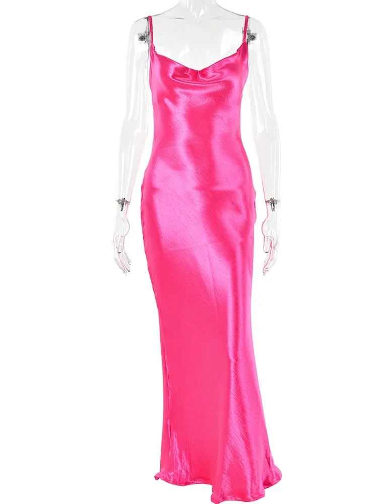 Sibybo Sexy Spaghetti Strap Backless Satin Dress Women Y2K Blue Lace Up Trumpet Long Dress Elegant Bodycon Party Dresses 2022 - M & M Global