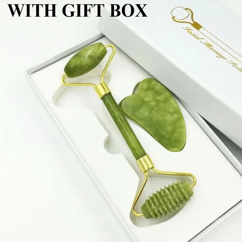 Jade Massagers For Face Body Gua Sha Scraper Beauty Facial Roller Set Natural Gouache Stone Massage Slimming Skin Care Lift box - M & M Global