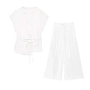 TFMLN Fashion Women's Trouser Suits Sleeveless V-Neck Top With Belt Straight Pants Sets 2025 Spring Summer Commuter 2 Piece Set - M & M Global