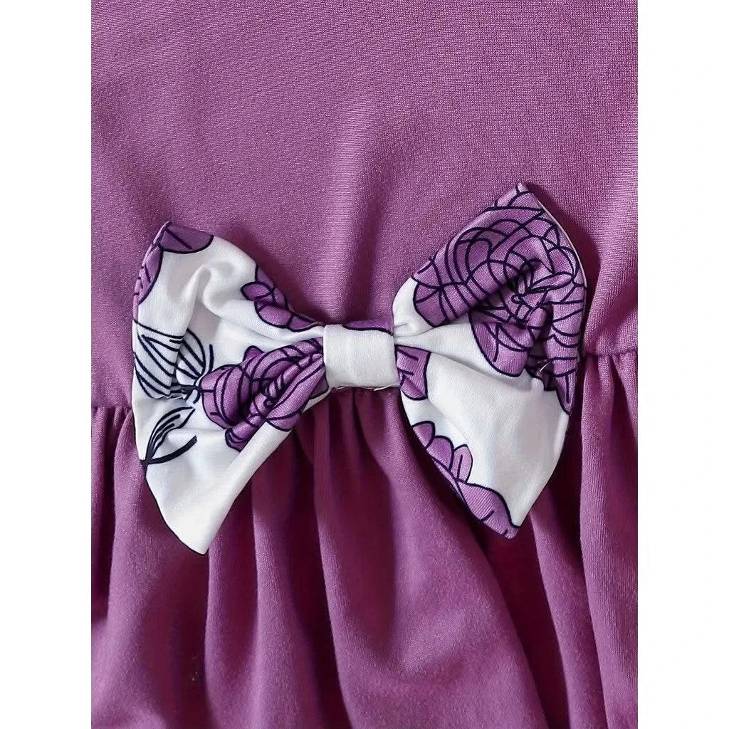 0-3 Years Baby Girl 3PCS Clothes Set Purple Short Sleeved Top+Floral Pants+Headband Fashion Toddler Girl Summer Daily Outfits - M & M Global