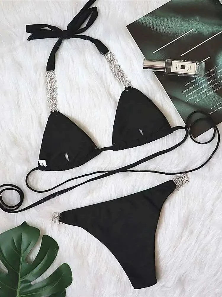DEAT Sexy Lace-up Swimsuit Women's Solid Color Cross Hollow Out Design Bikini Two-piece Set Beach Party 2025 Summer New 11XX0987 - M & M Global