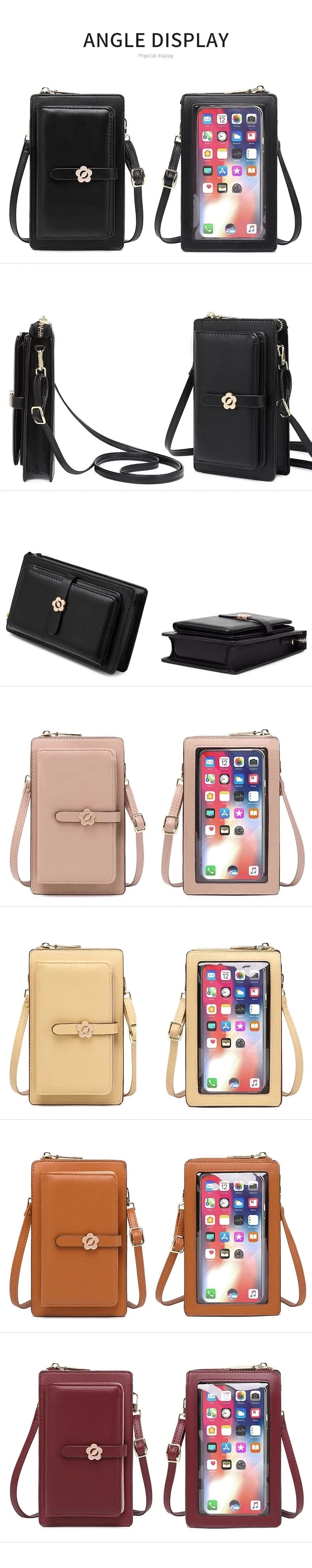 MIYIN Women's Soft Leather Touch Screen Phone Bag Flower Decoration Multi functional Large Capacity Crossbody Bag Coin Wallet - M & M Global