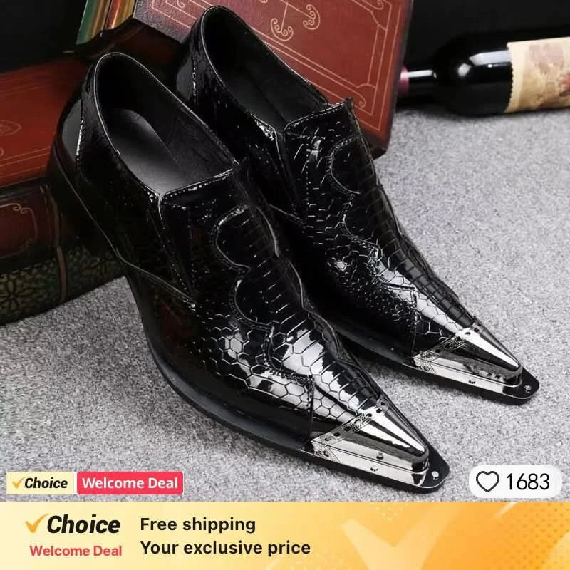 Luxury men's Oxford shoes, fashionable pointed purple brown men's formal shoes, snake skin printed handmade party shoes for men - M & M Global
