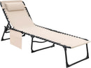 Foldable Chaise Lounge Chair 5-Position Adjustable, Tanning Chair with Side Pocket, Outdoor Sunbathing for Pool, Beach, Patio,
