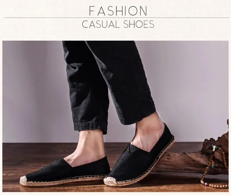Women Sewing Flax Shoes Slip on Loafers Casual Shoes Man Espadrilles Hemp Canvas Flat Shoes Plus Size Fisherman Driving Footwear - M & M Global