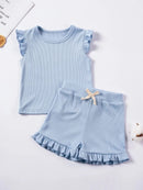 2024 Summer Hot selling Little Girl Daily Casual Clothing Minimalist Little Girl Polyester Set Cool Sleeveless Shorts Set Girl - M & M Global