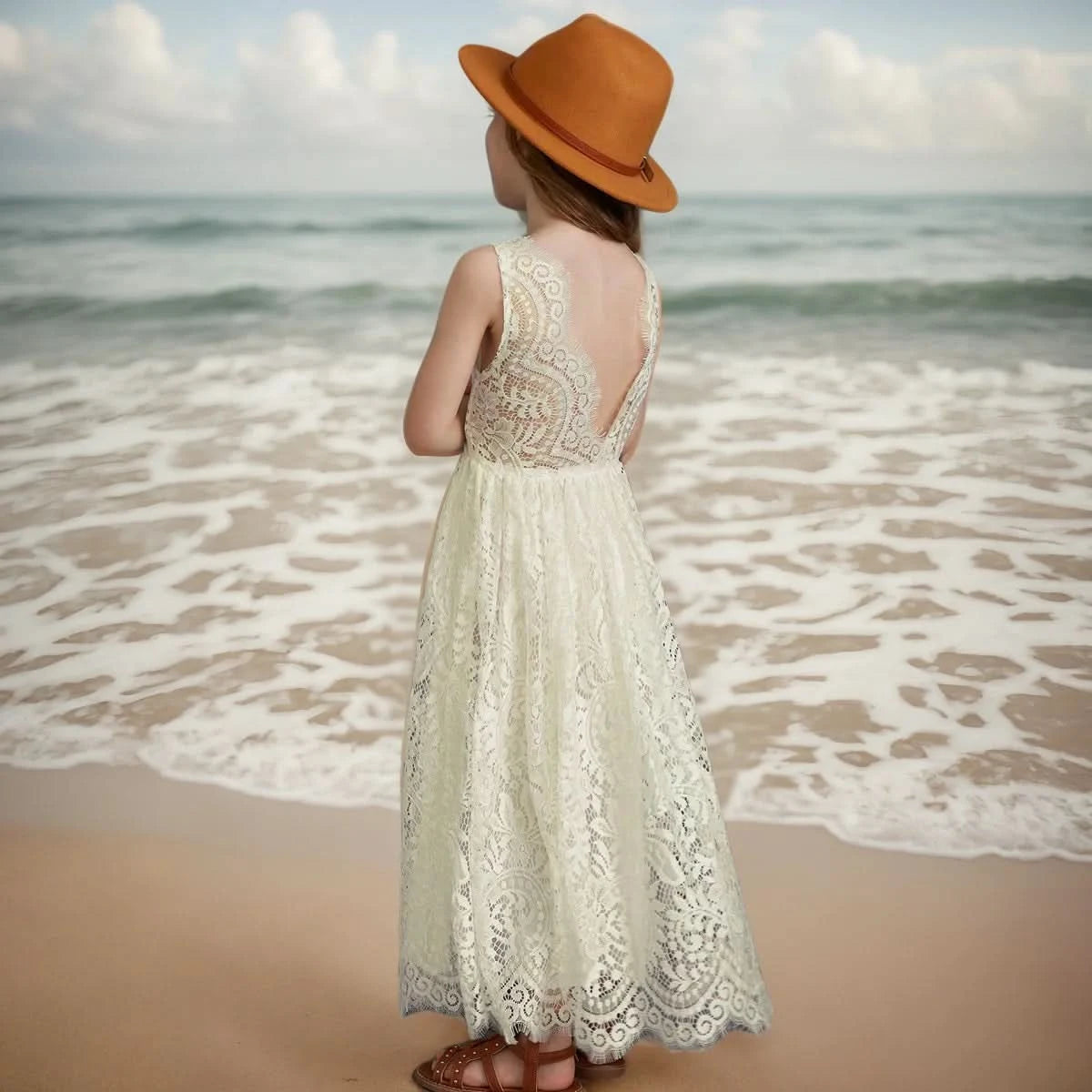 Plus Size Princess Girls Cotton Lace Party Long Dress Baby Kids Flower Girl Wedding Birthday Children Clothing 2 4  6 8 10 12 14 - M & M Global
