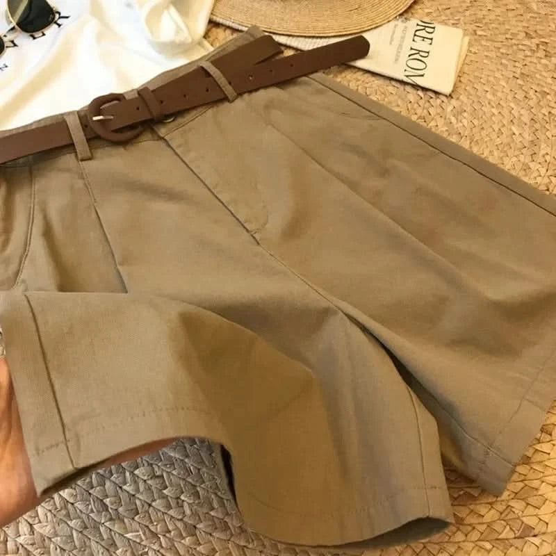 New Wide Leg Shorts for Women 2024 Summer Thin Cotton A Line Short Pants Office Lady Classic Loose Casual Zipper Women‘s Shorts - M & M Global