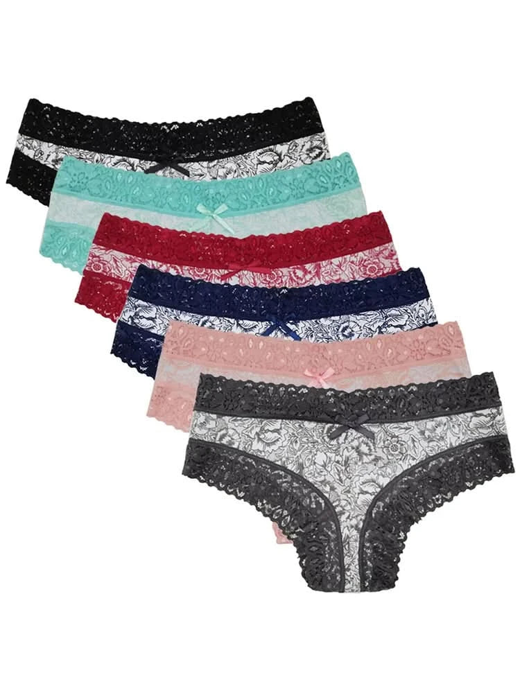 Sexy Lace Women Panties Cotton Underwear Girls Bow Briefs New Ladies Bikini 6 Pcs/set - M & M Global