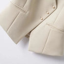 Solid Color Short Vest Women's Spring & Fall Fashion V Neck Diagonal Button Versatile Workplace Elegant Vest Jacket Top - M & M Global
