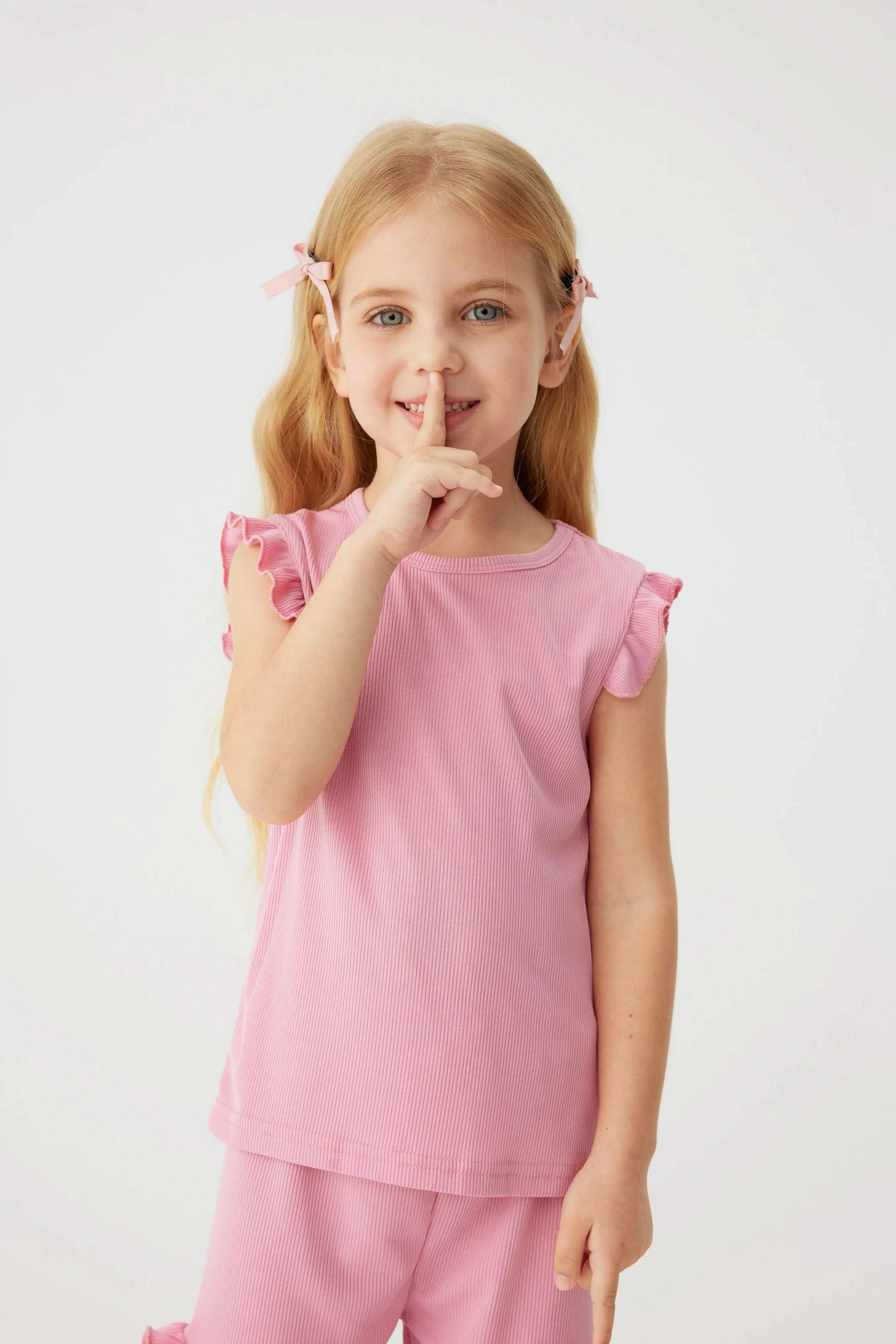 2024 Summer Hot selling Little Girl Daily Casual Clothing Minimalist Little Girl Polyester Set Cool Sleeveless Shorts Set Girl - M & M Global