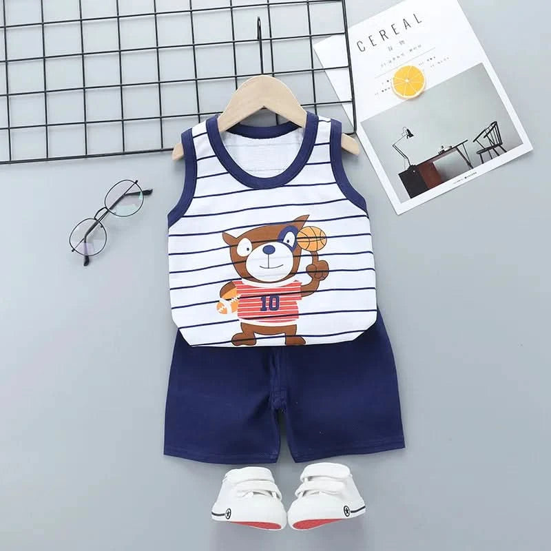 Summer Cute Cartoon 2PCS Kids Baby Boys Girls Cartoon Vest Top Shorts Pants Set Clothes Children Pajamas Girls Clothing Sets - M & M Global