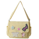 Women Cute Messenger Bag Large Capacity Canvas Student School Bag Star Letter Applique Candy Color Leisure Travel Outdoor Bag - M & M Global