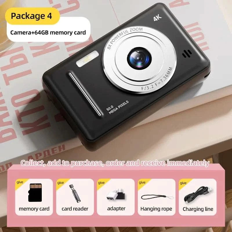 4K Digital Camera 5000W Pixel Retro CCD Portable Card Camera Entry-level Camera Dual Camera Flash 50 Million Pixels Auto Focus - M & M Global