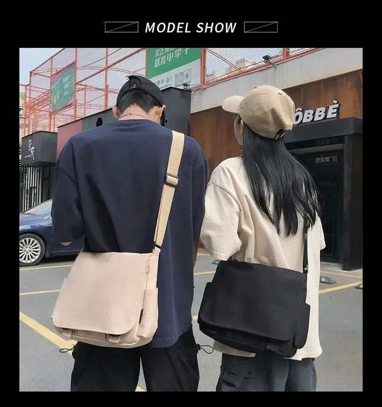 Collage Student School Bags Women&Men Unisex Crossbody Bags Multipockets Messenger Bag Simple Nylon Shoulder Bag - M & M Global