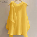 ZANZEA Women T-Shirts Summer Tops 2025 Solid Sleeveless Tees Fashion Asymmetrical Tunic Casual Loose Scarf O Neck Pullovers