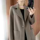 Plus Size Women's Long Sleeve Woolen Coat Pure Color Slim Fit Midi Length Spring New Style Compact Size Versatile Quality Pol...