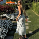 Tuularose Lace Spaghetti Strap Long Dress Women's Elegant Retro V-Neck Polka Dot Sleeveless Dress Summer Patchwork Party Dress - M & M Global